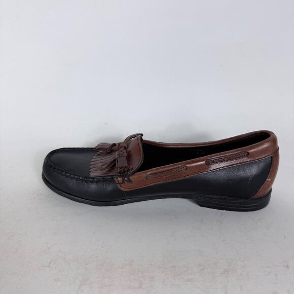 Sebago Tassel Loafers Women's 7.5 Black Brown Leather Two-Tone Slip-On Shoes - Picture 6 of 10